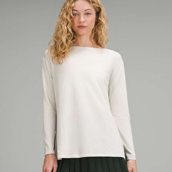 lululemon athletica Tops - Lululemon Relaxed-Fit Boatneck Long-Sleeve Shirt Size 8, Bone